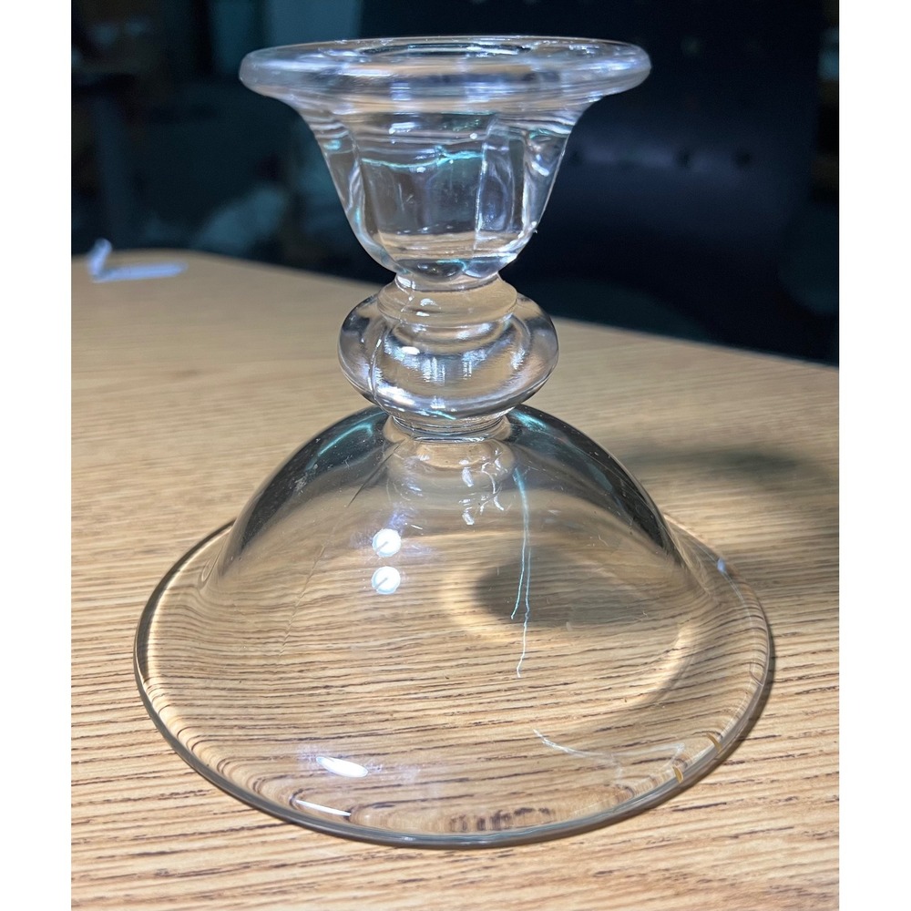 Vintage Clear Glass Taper Candle Holder Tiered Round Weighted Base Decorative - Picture 8 of 8